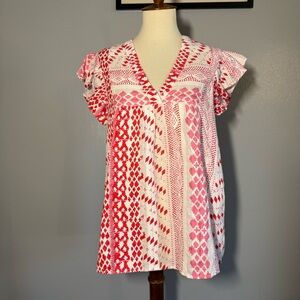 F&F Red and White Geometric Blouse